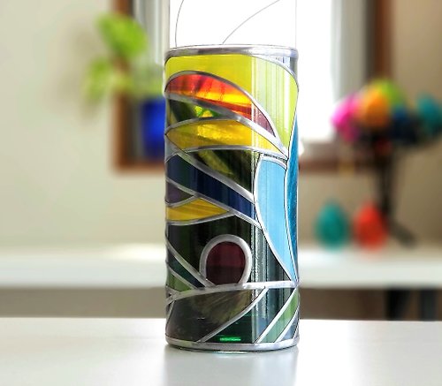 Glass Art RayColors 受注 ガラスラウンド型花瓶 ティンカーベルの森