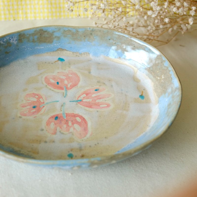 Flowers blossoming open plate dessert plate oval dish - Plates & Trays - Pottery 