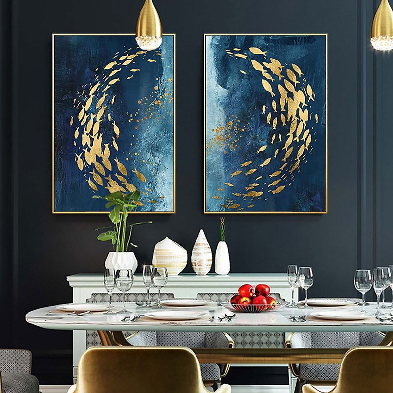 Blooming Gold Color-Painting-Color Series-Blue.Gold - Posters - Cotton & Hemp Blue