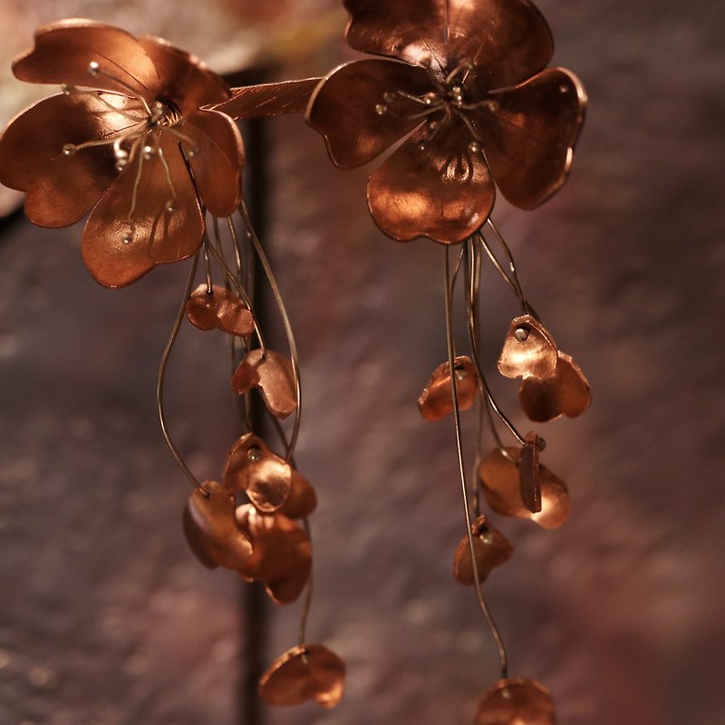 Dancing Sakura - Earrings & Clip-ons - Copper & Brass Pink