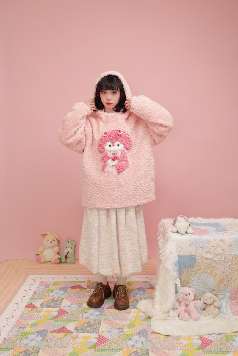 昭和少女 小狗玩偶連帽毛絨外套 - 女上衣/長袖上衣 - 其他材質 粉紅色