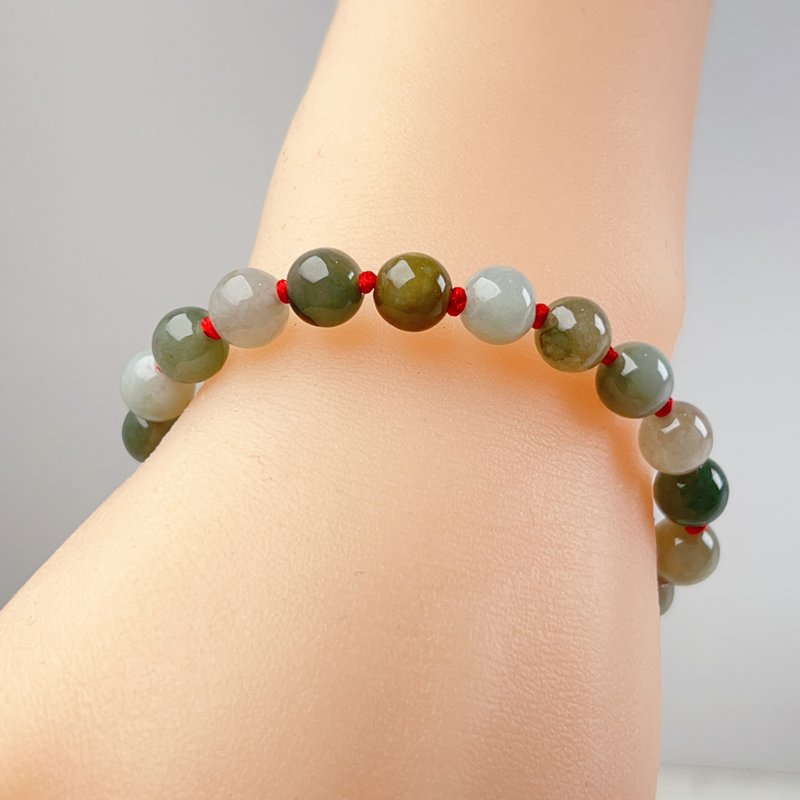 Ice type autumn fragrant green jade bead woven bracelet | Natural Burmese jade A grade jade | Gift giving - สร้อยข้อมือ - หยก สีเขียว