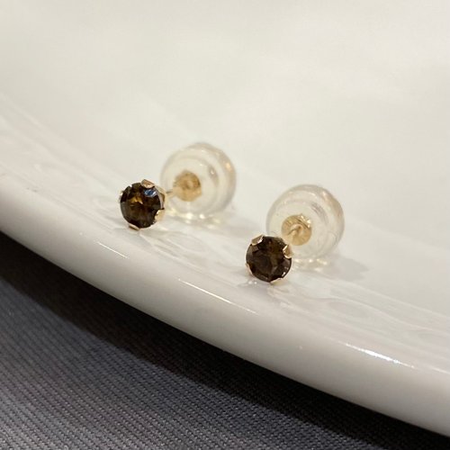K14 GOLD SMOKY QUARTS] 14K gold 3mm prong smoky quartz