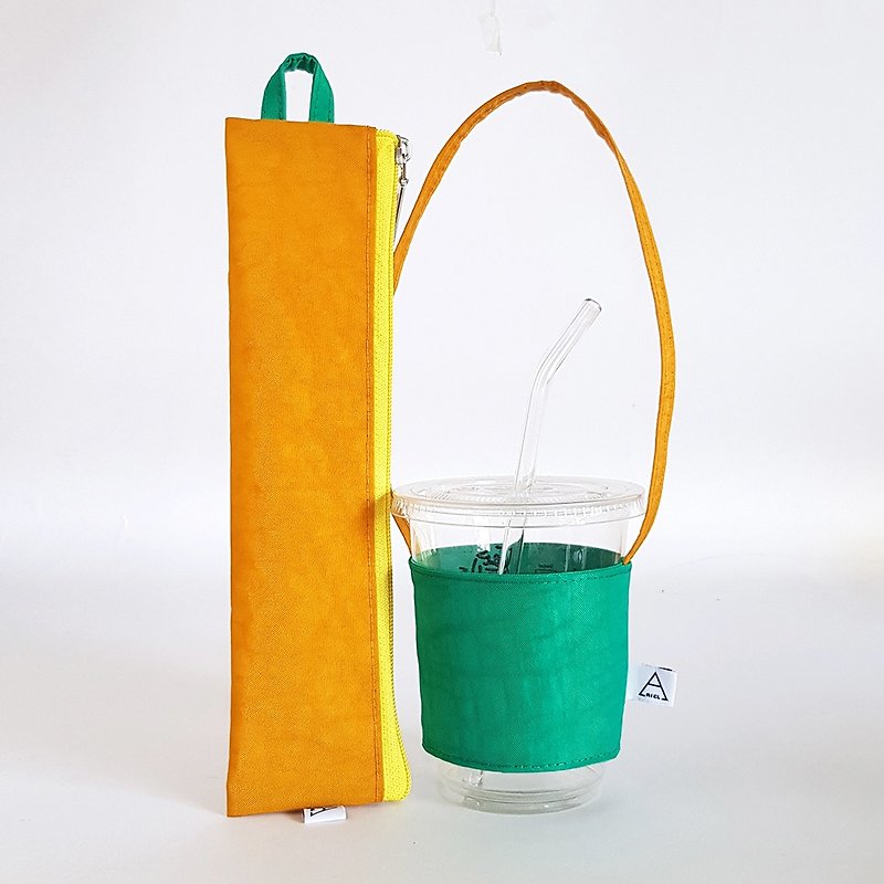 Eat more fruits and vegetables for good health/Environmental tableware bag + beverage bag/exclusive group/yellow mango - Beverage Holders & Bags - Other Materials Orange