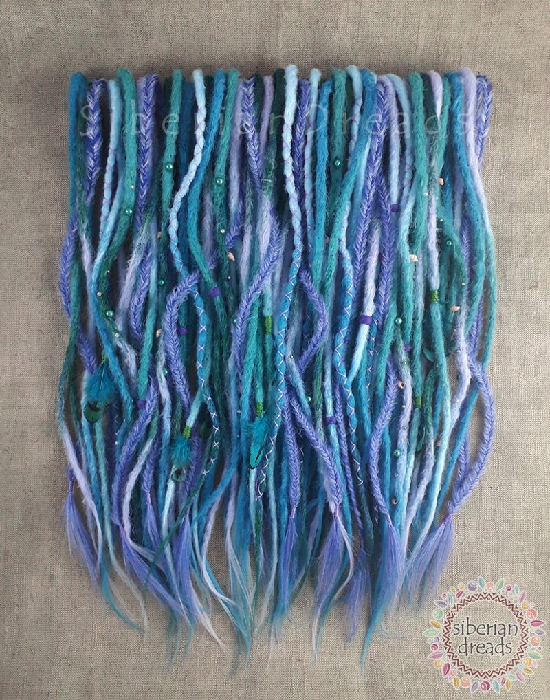 Crochet Dreadlocks 'Coral reefs' / Green Blue tone crochet natural bumpy dreads - 髮夾/髮圈 - 其他材質 多色