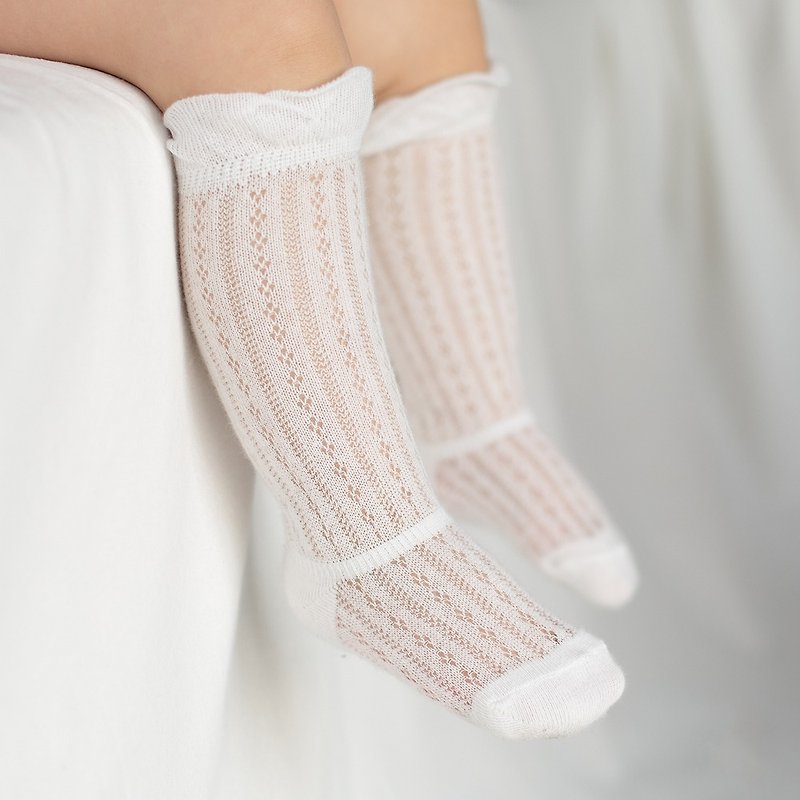 Happy Prince Sylvie蕾絲輕薄透氣嬰兒童及膝襪 - 嬰兒襪子 - 棉．麻 白色