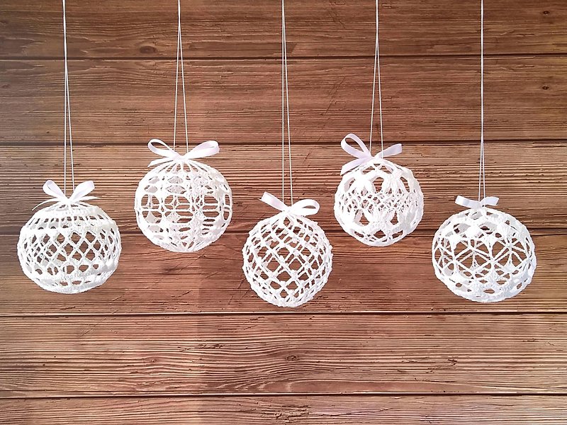 Crochet Christmas balls pattern set of 5, 聖誕樹裝飾品, 聖誕樹裝飾品, 3d Christmas ornaments - DIY 教學/工具書 - 其他材質 