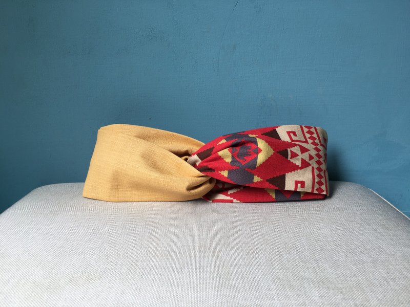 雙拼髮帶 / 灰象民族 - 金 - 髮箍/髮帶 - 棉．麻 金色