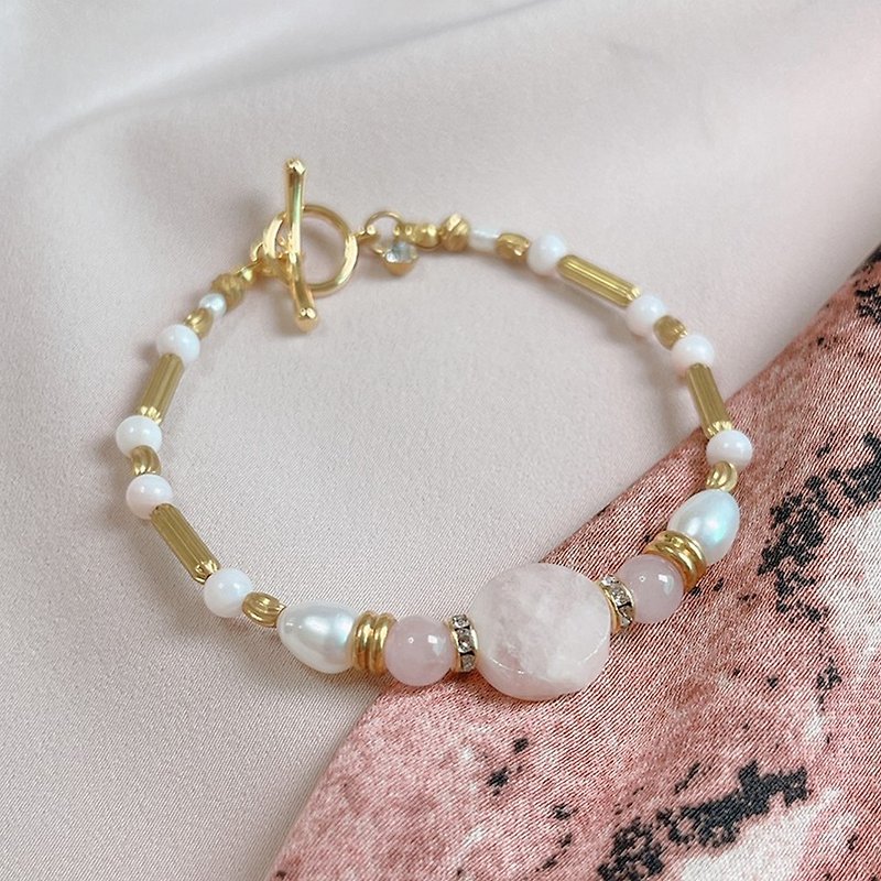 Good Time | Natural Morganite Rose Quartz Pearl Bracelet - Bracelets - Other Metals Pink