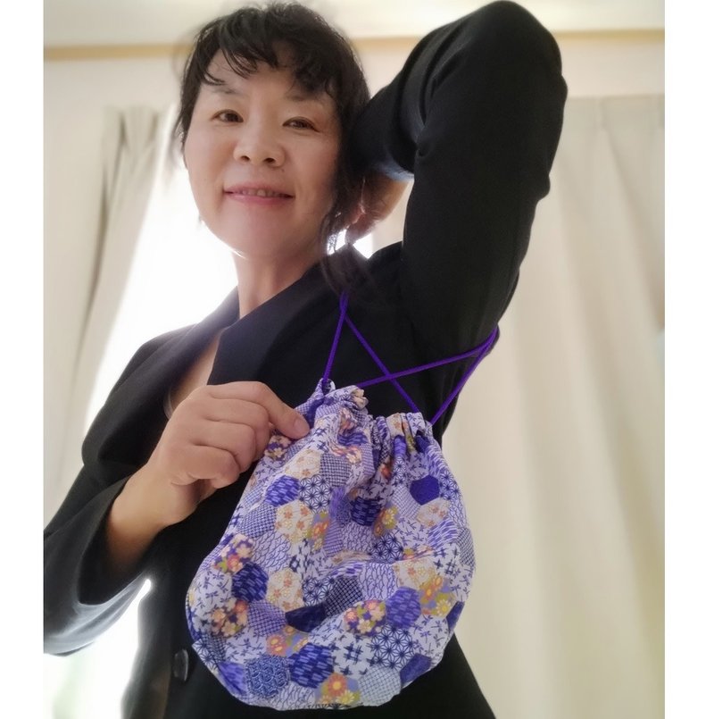 【Made in Japan / Handmade】 Drawstring bag Cosmetic Pouch Purse Purplish Blue - กระเป๋าเครื่องสำอาง - ผ้าฝ้าย/ผ้าลินิน สีน้ำเงิน