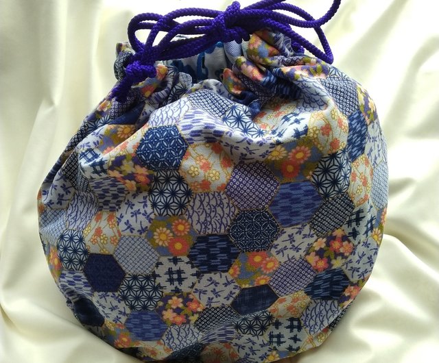 Made in Japan Handmade Drawstring bag Cosmetic Pouch Purse Purplish Blue Shop tenuigatari Toiletry Bags Pouches Pinkoi