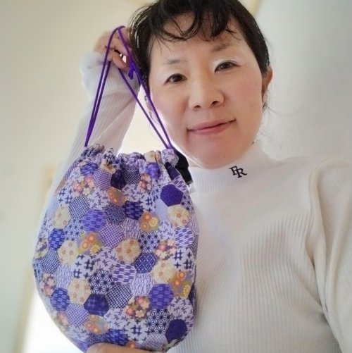 手縫い 桜 レトロ しずく型 巾着袋 着物 和装バッグ 小物入れ 和