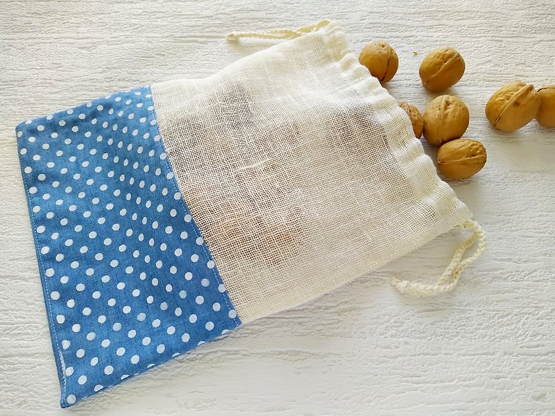 Eco-friendly produce bags, Linen drawstring bag, Grocery bag, Fruit bags - Drawstring Bags - Linen Blue