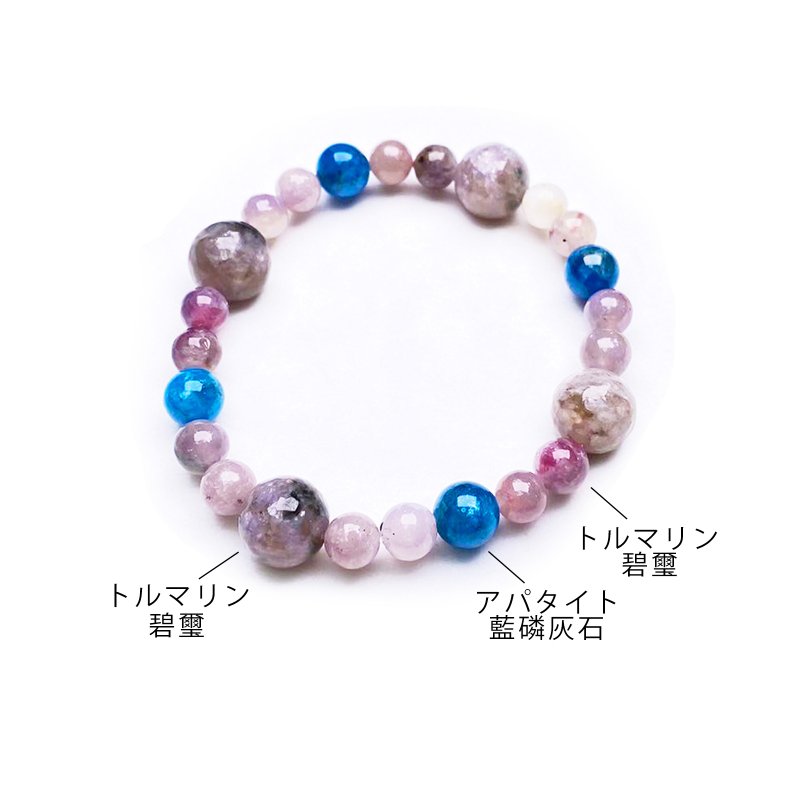 碧璽 磷灰石 健康運 天然礦石 能量 手作禮物 日本製 水晶手鍊 - 手鍊/手環 - 水晶 多色