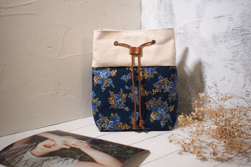 Traveler series cross-body bag / bucket bag / limited manual bag / Tibetan blue rose / stock supply - Messenger Bags & Sling Bags - Cotton & Hemp Blue