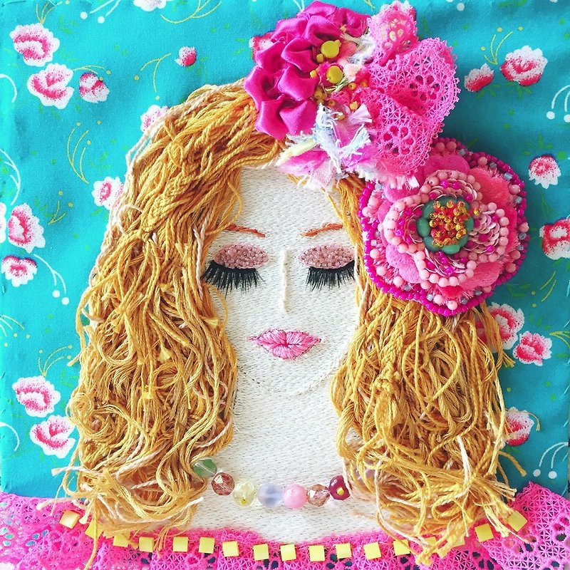 Je t'aime 　pink embroidery art beads handmade - อื่นๆ - งานปัก สึชมพู