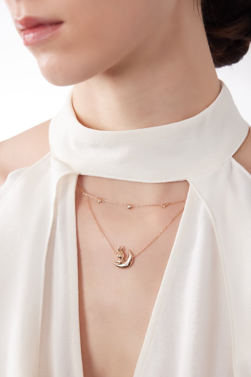 【Pinkoi x miffy】LOVE BY THE MOON Crescent Silver Double Layer Necklace Gold/ Silver - Necklaces - Sterling Silver Gold