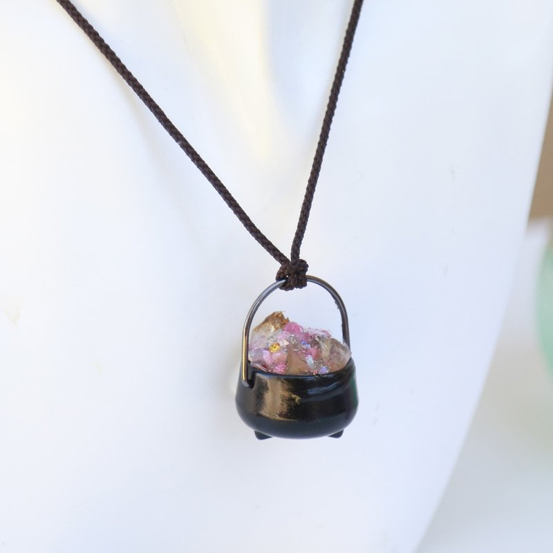 奧根迷你女巫鍋墜飾 - 黃水晶&西瓜碧璽 - 項鍊 - 水晶 粉紅色