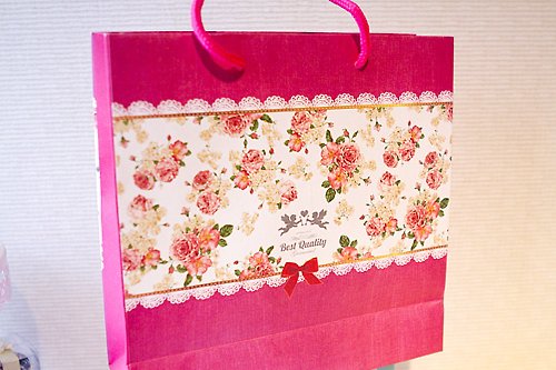 幸福朵朵 婚禮小物 花束禮物 天使玫瑰手提袋(25X25X8.5cm)小手提袋(包裝袋.可裝禮品)