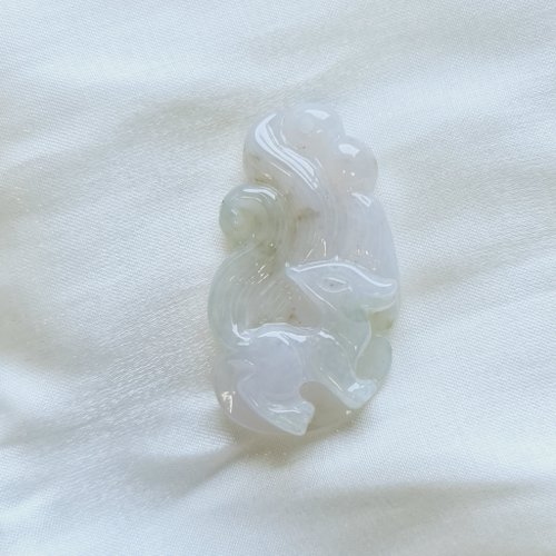 緣圓翡翠 冰膠萊姆黃九尾狐吊墜 | 天然緬甸玉A貨翡翠