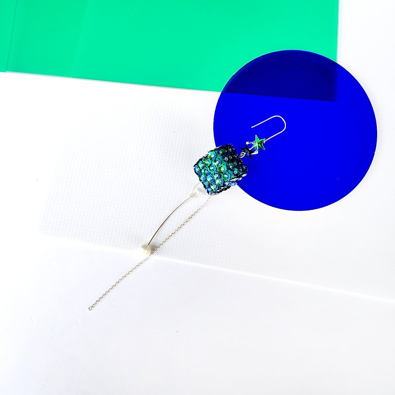 ジェーン・ワング手作り - フランスの緑の長い刺繍スパンコールのイヤリングのシンフォニーオリジナルデザイン - ピアス・イヤリング - その他の素材 グリーン