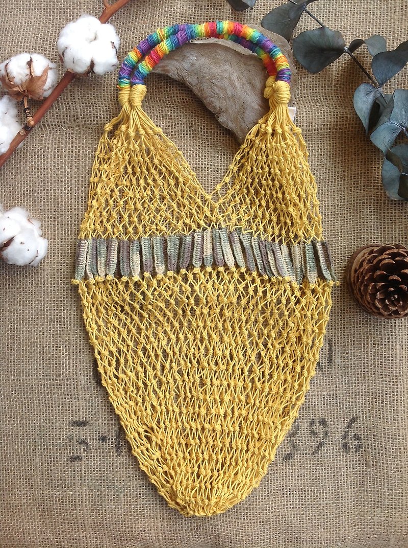 Large - American hand-woven twine - yellow plus lace - thermos - lunch box - storage - fruit - Handbags & Totes - Cotton & Hemp 