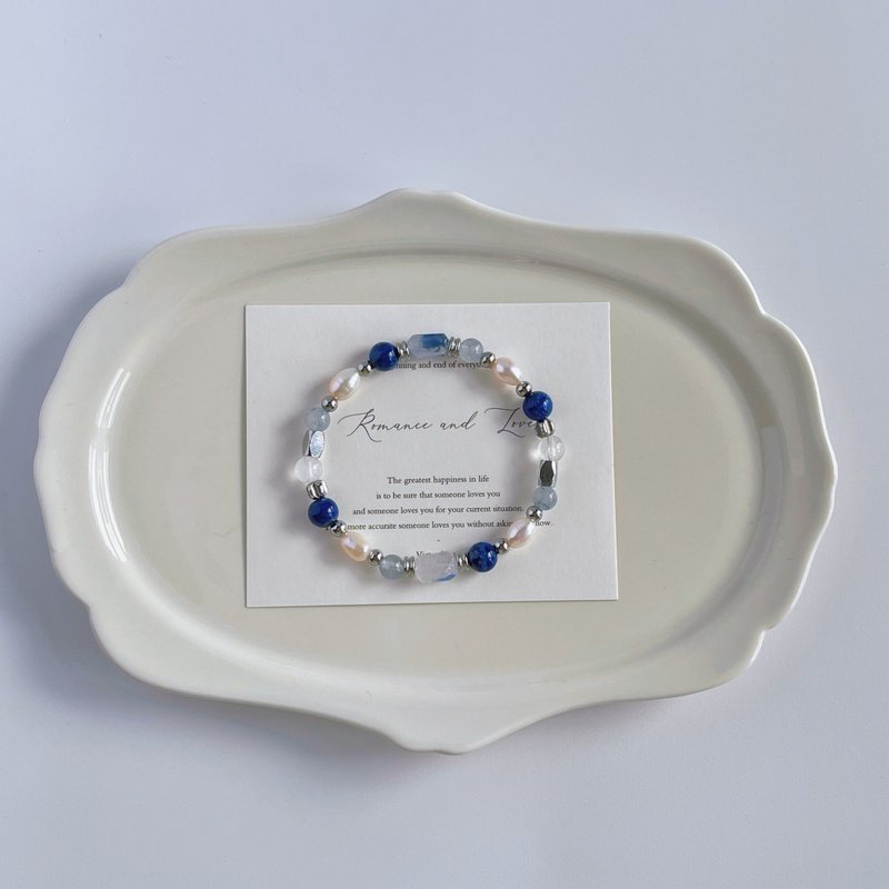 永宣藍韻丨青金石+藍線石丨溝通創意 積極自信丨客製化水晶手鍊 - 手鍊/手環 - 水晶 藍色