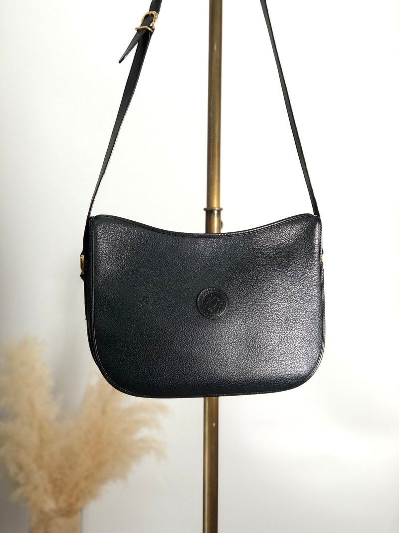 [Direct from Japan, branded used bag] GUCCI shoulder bag, black, circle logo, leather, 0011151036, vintage, old, jkpfx6 - กระเป๋าแมสเซนเจอร์ - หนังแท้ สีดำ