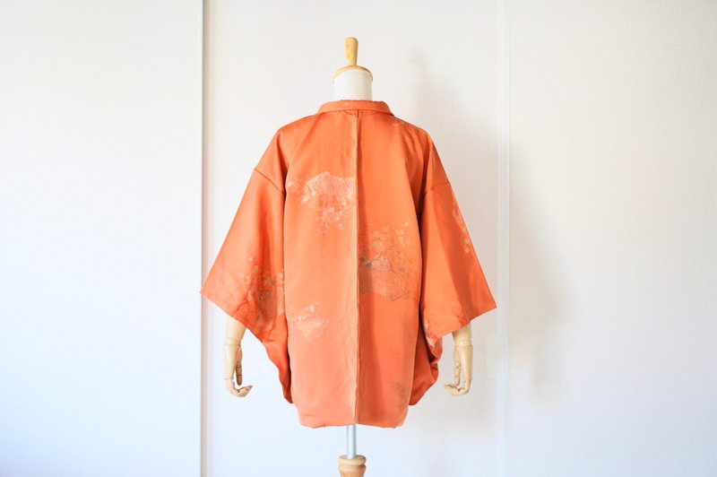 Vintage kimono jacket, Haori, Japanese Kimono /4401 - 女大衣/外套 - 絲．絹 橘色