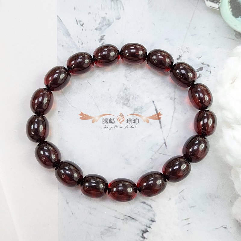 騰彪琥珀 天然琥珀蜜蠟 葡萄紅色血珀 棗形 單圈時尚 經典手鍊 - 手鍊/手環 - 半寶石 紅色