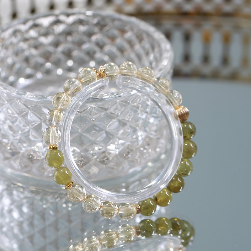 原創設計純天然翠石榴沙弗萊搭配黃水晶手鏈女高級珠寶感 - 手鍊/手鐲 - 水晶 綠色