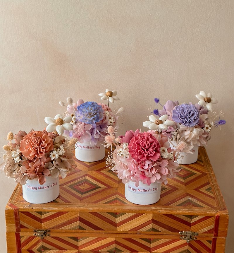 母の日 カーネーション ディフューザー 小さなテーブル 植木鉢 花の香り ギフト - ドライフラワー・ブーケ - 寄せ植え・花 ピンク