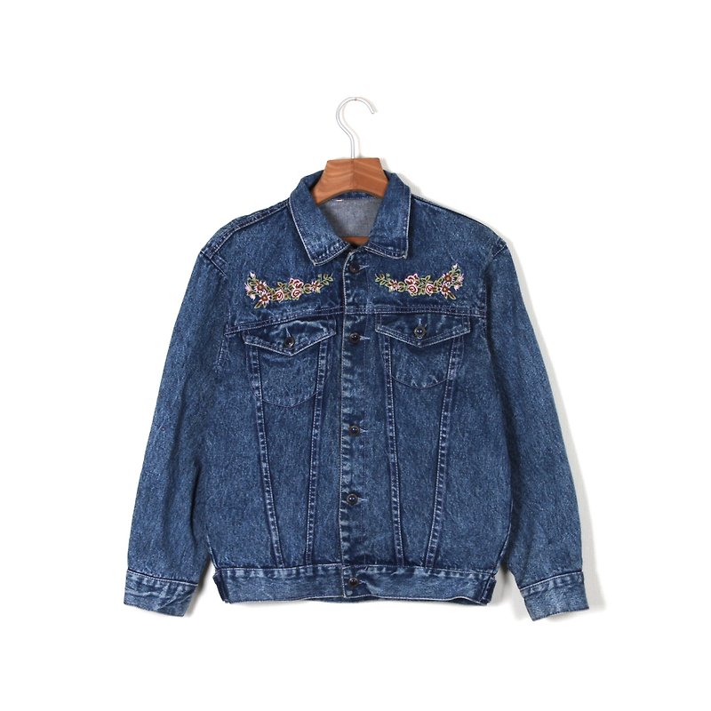 [Egg plant ancient] wilderness rosette embroidered lofty cowboy jacket - Women's Casual & Functional Jackets - Cotton & Hemp Blue