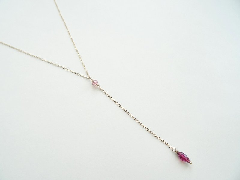 Tiny Rondelle and Marquise Tourmaline Dainty 14K GF Y-Necklace | Pink - สร้อยคอ - เครื่องเพชรพลอย สึชมพู