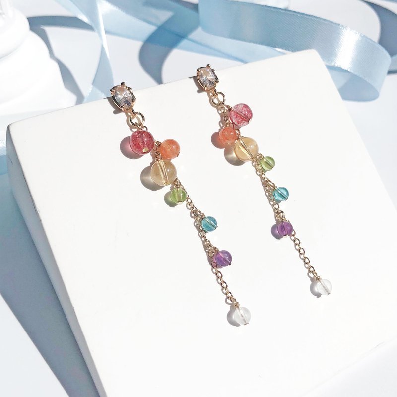 Bubbles Rainbow 14K gold-filled crystal earrings - ต่างหู - คริสตัล หลากหลายสี