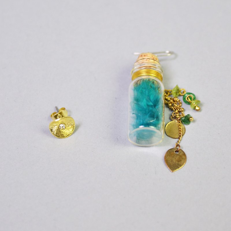 瓶中信黃銅耳環-孔雀-公平貿易 - 耳環/耳夾 - 寶石 綠色