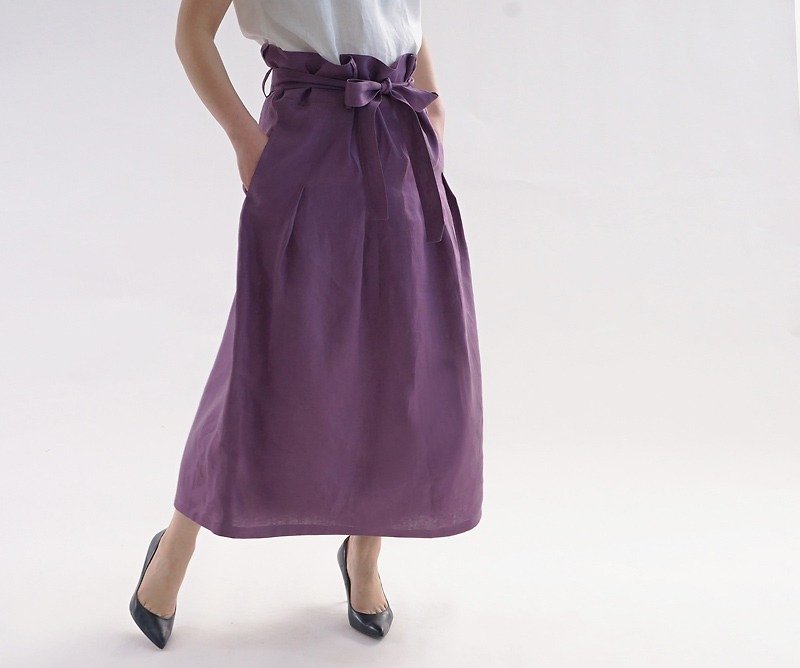 Tack of Belgium linen double loop skirt / Rouge Terni sk8-13 - Skirts - Cotton & Hemp Purple