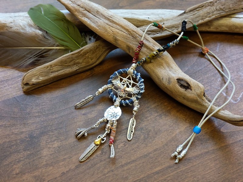 Handmade Dreamcatcher necklace - indigo denim - สร้อยติดคอ - ผ้าฝ้าย/ผ้าลินิน สีน้ำเงิน