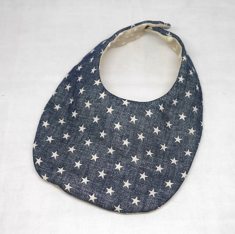 Japanese Handmade 4-layer-double gauze Baby Bib /denimu-ish stars - Bibs - Cotton & Hemp Blue