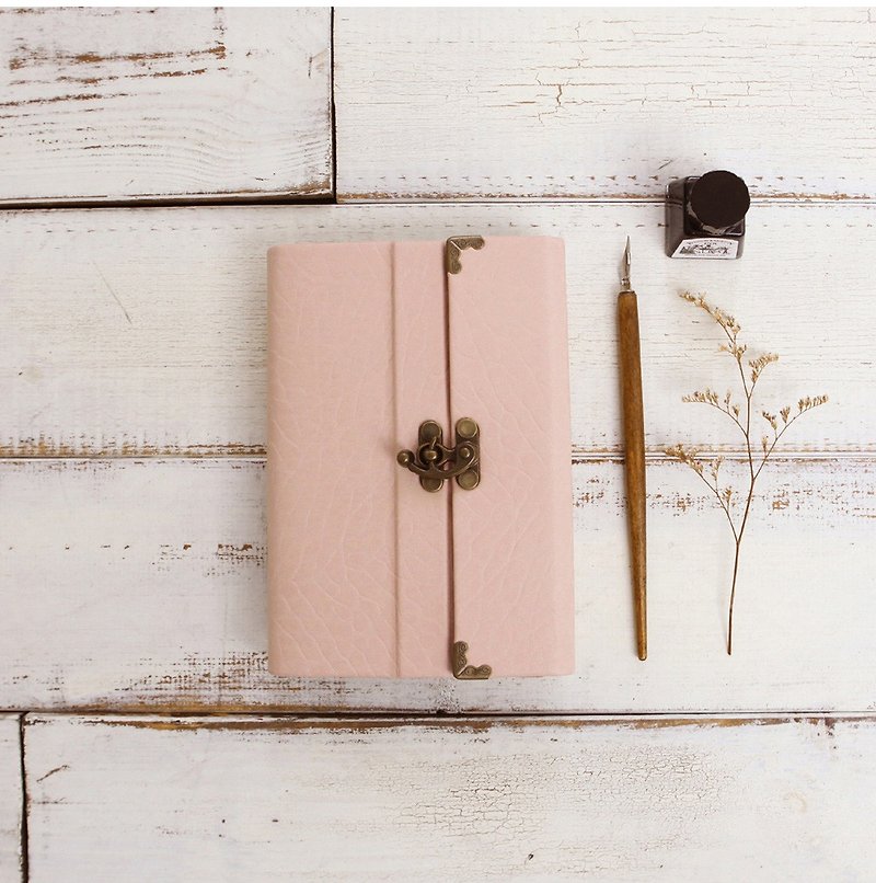 A6 handmade high-end PU leather Note book/Gift Wrapping Free/baby pink - Notebooks & Journals - Genuine Leather Pink