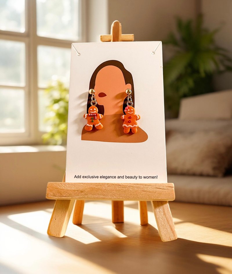 薑餅人耳環 / 可換夾式 / 手工軟陶 / 聖誕交換禮物 - 耳環/耳夾/耳骨夾 - 黏土 