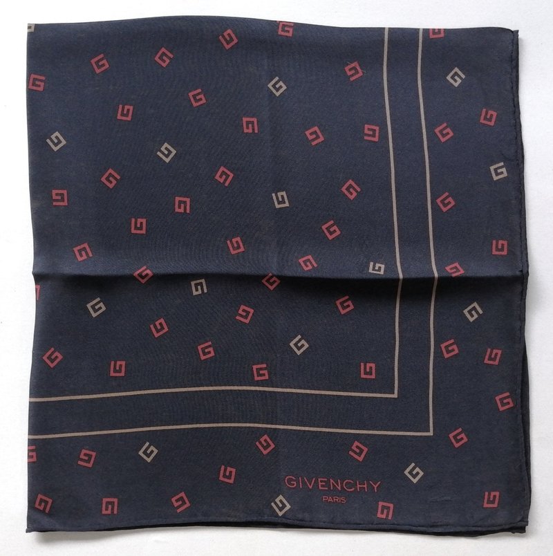 Vintage Givenchy Silk Scarf, 22 x 23 inches, Monogram, 100% Holiday Gifts - 絲巾 - 絲．絹 藍色