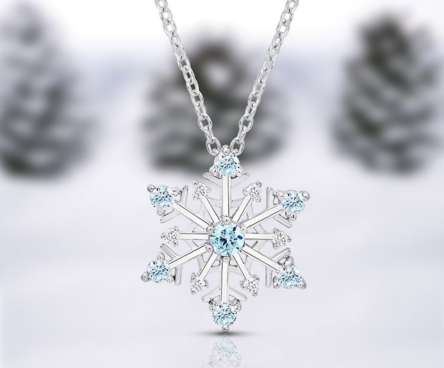 NEW Blue Cubic Zirconia Snowflake Pendant Sterling Silver 925