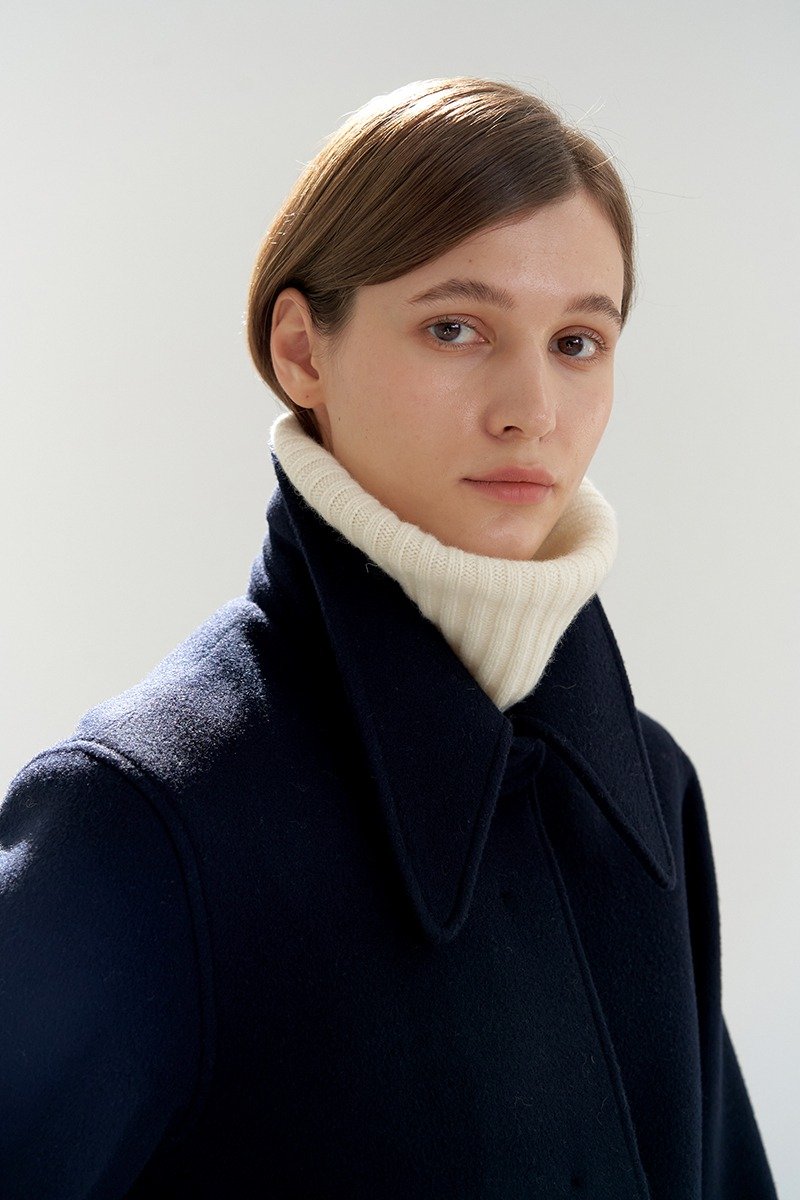 燕子領海軍風呢大衣 深藍色 - 女裝外套/大衣 - 羊毛 藍色