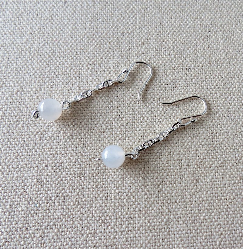Sterling Silver***[Lucky Stone] 糯 冰 纯 纯 翡 耳环** - Earrings & Clip-ons - Gemstone White