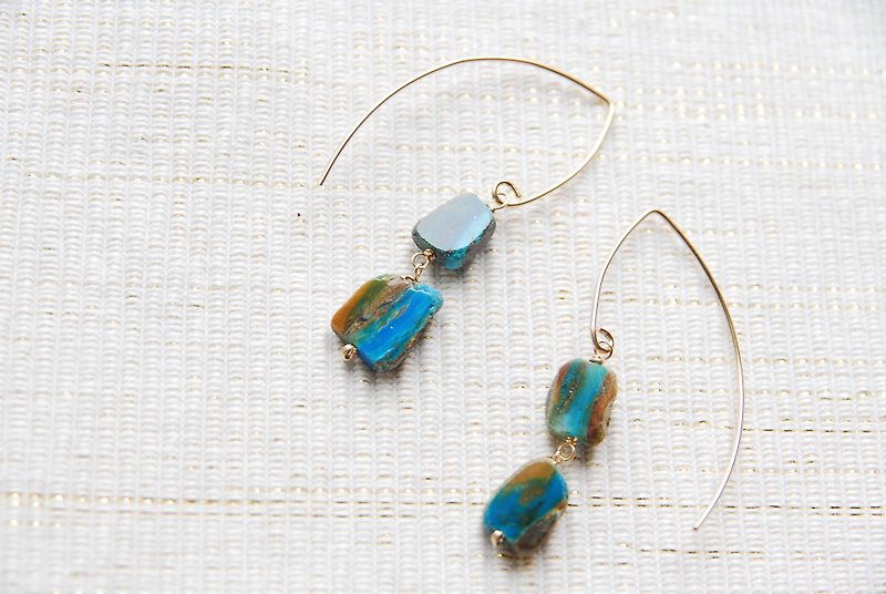 Blue opal large marquise hook earrings 14k gold gf - Earrings & Clip-ons - Semi-Precious Stones Blue