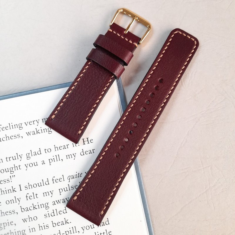 Handmade leather strap (classic) - burgundy - สายนาฬิกา - หนังแท้ 