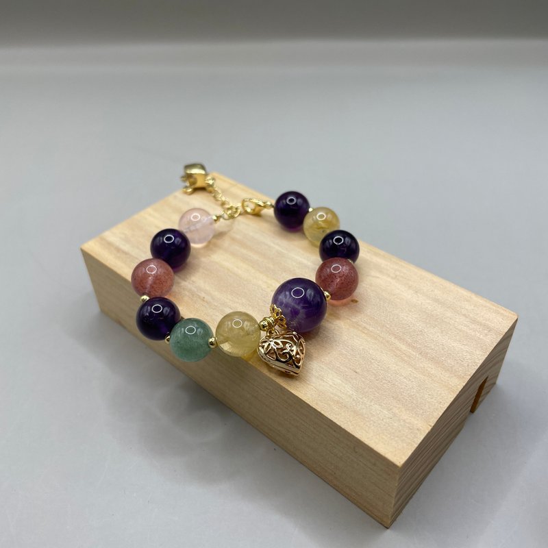 Abundance. Duobao Bracelet Amethyst Green Strawberry Crystal Red Strawberry Crystal Citrine 14K Gold Hand - Bracelets - Crystal 