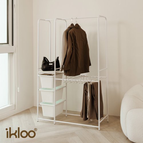 ikloo宜酷屋 【ikloo】加大款組合式掛衣架- 含10入褲架 ( 褲子掛架 抽屜收納)