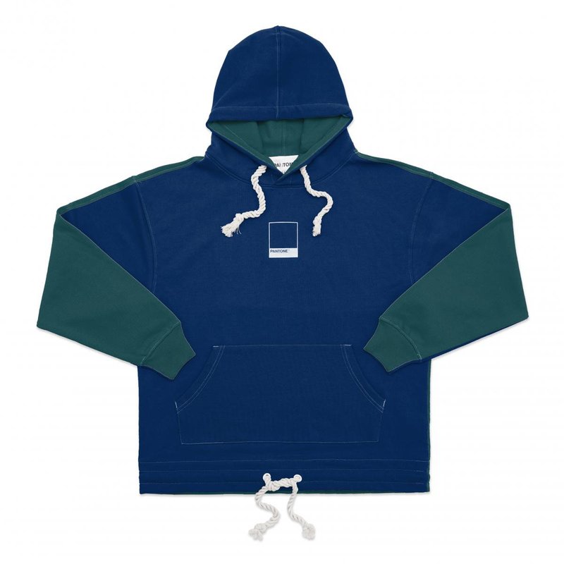 FunMix Collection Relaxed Fit Hoodie - French Terry (Dark Blue/Dark Green) - Unisex Hoodies & T-Shirts - Cotton & Hemp Multicolor